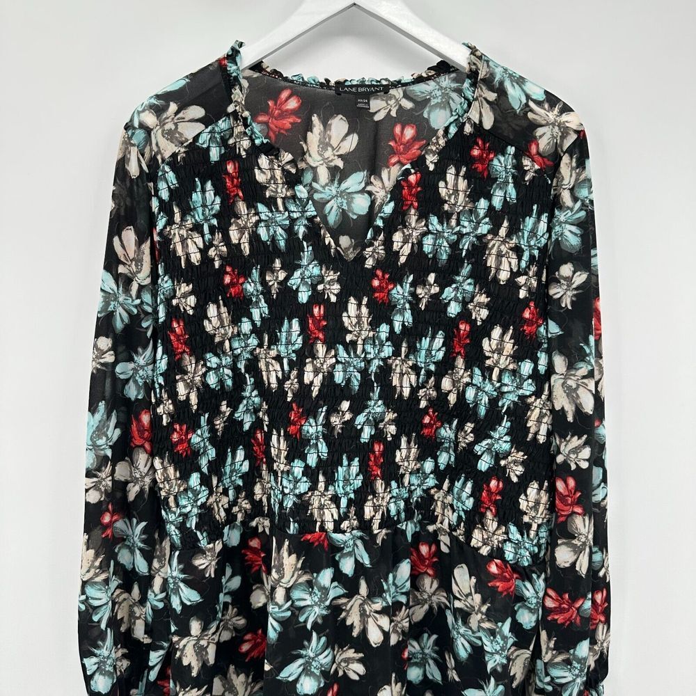 Lane Bryant Tunic Top Shirt Blouse Size 22‎ 24 Sheer Floral Smocked Stretch New - Picture 2 of 12